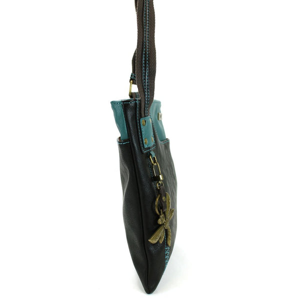 New Chala SWING Cross-body Bag Vegan Leather Dragonfly BLACK w/ Teal