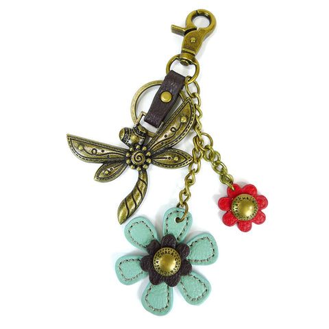 Chala Bronze Metal- Purse Charm, Key Fob, Keychain Decorative Accessory - M602 Teal Dragonfly