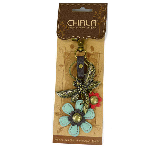 Chala Bronze Metal- Purse Charm, Key Fob, Keychain Decorative Accessory - M602 Teal Dragonfly