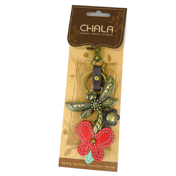 Chala Bronze Metal- Purse Charm, Key Fob, Keychain Decorative Accessory - M602 Orange Dragonfly