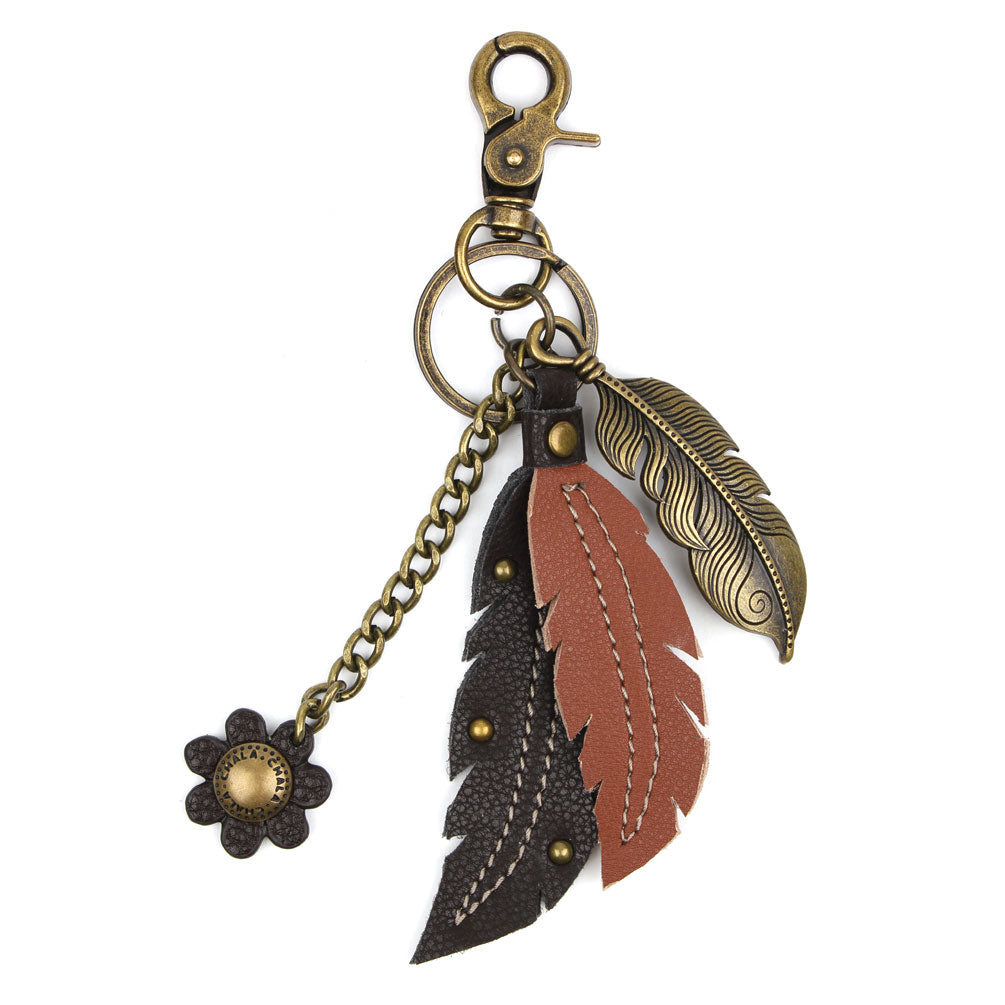 Chala Bronze Metal- Purse Charm, Key Fob, Keychain Decorative Accessory - M602 Feather