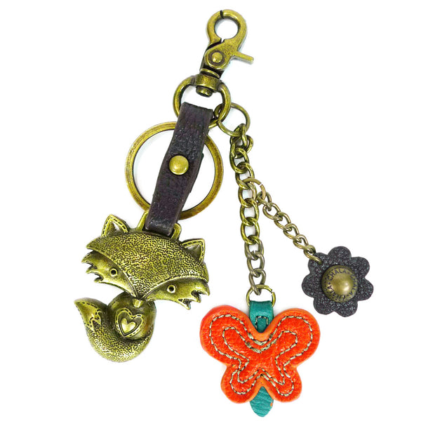 Chala Coin Purse - Key Fob "ORANGE FOX" + Metal Fox Keychain Bundle