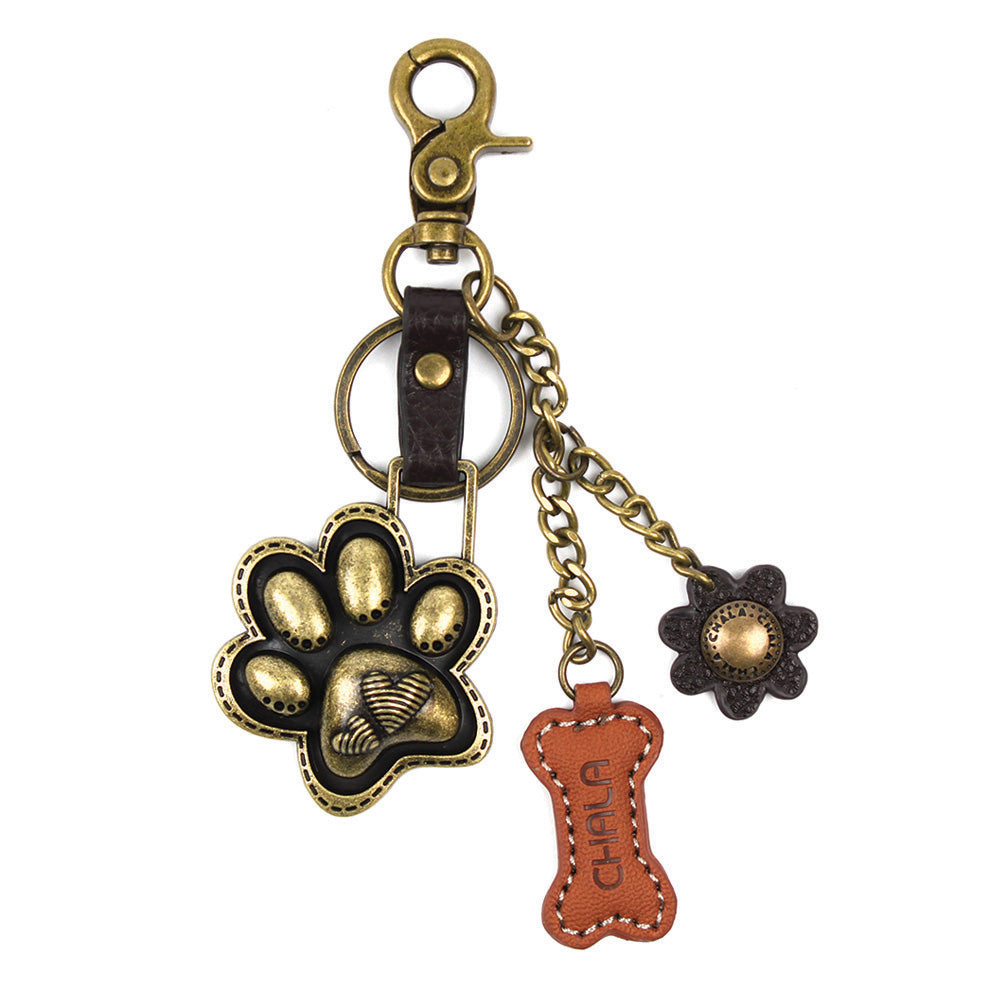 Chala Bronze Metal- Purse Charm, Key Fob, Keychain Decorative Accessory - M602 Paw