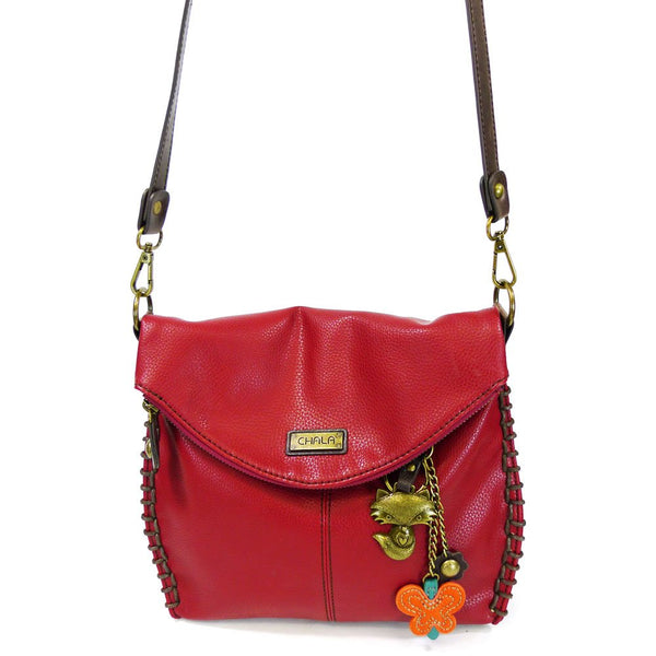 Chala Charming Cross-body or Shoulder HandBag- Burgundy with Bronze Chala Purse Charm (Fox)