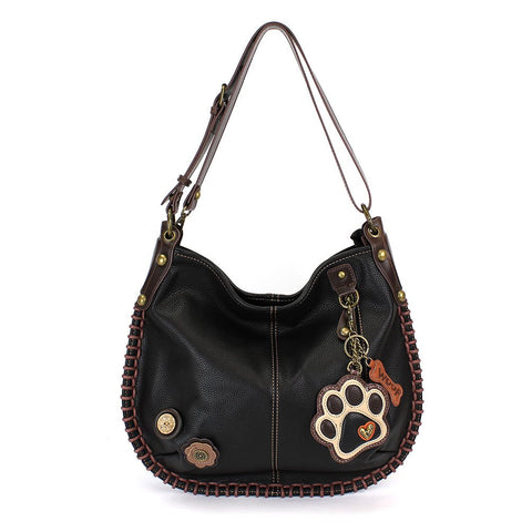 Convertible Hobo Large Bag IVORY PAW Pleather Black w/Coin purse