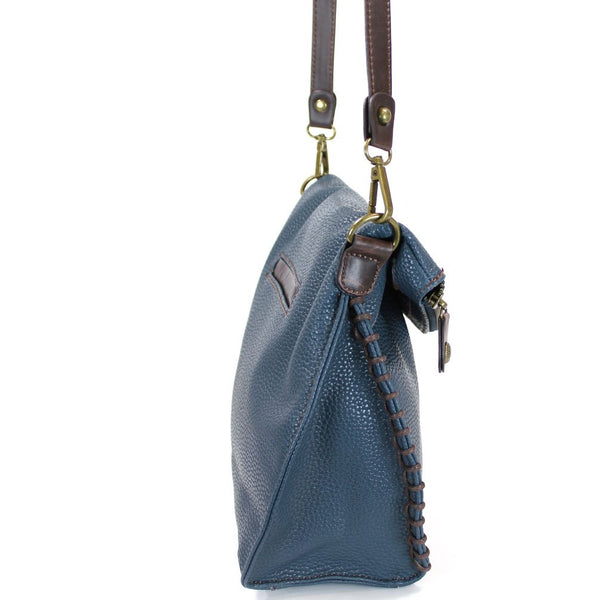 Chala Charming Crossbody Bag - Flap Top and Key Charm in Navy Blue, Cross-Body or Shoulder Purse (Mini Brown Dog)