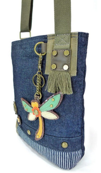 Chala Handbag Patch Cross-body DRAGONFLY Denim Navy Blue Bag, Small