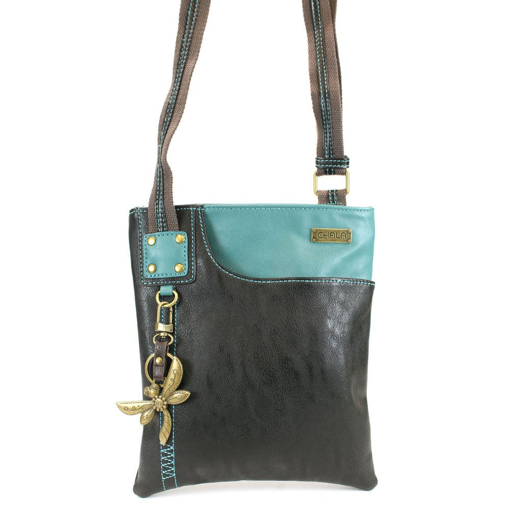 New Chala SWING Cross-body Bag Vegan Leather Dragonfly BLACK w/ Teal