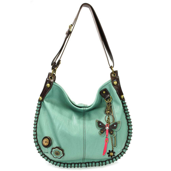 Chala Hobo Convertible Shoulder/Crossbody Large Tote Handbag with Teal Butterfly Charm