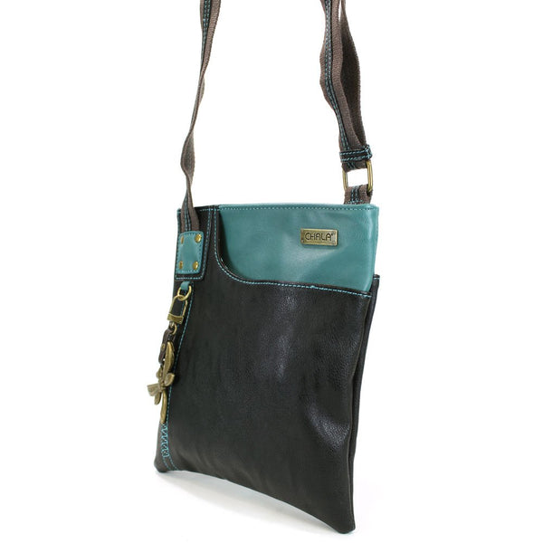 New Chala SWING Cross-body Bag Vegan Leather Dragonfly BLACK w/ Teal