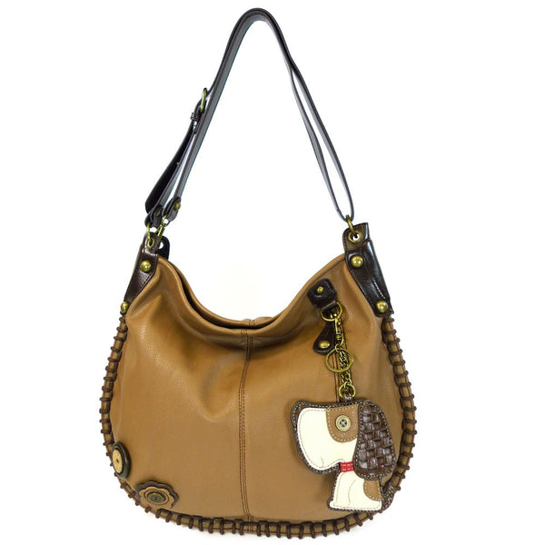 Chala Hobo Crossbody Large Tote Bag DOG Pleather Brown Convertible