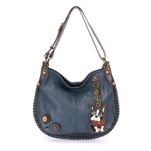 Chala Hobo Crossbody Large Bag Pleather Convertible Boston Terrier Navy Blue