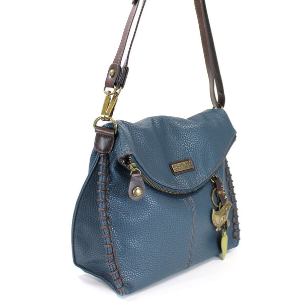 Chala Charming Crossbody Bag - Flap Top and Metal Key Charm in Navy Blue, Cross-Body or Shoulder Purse - Bird