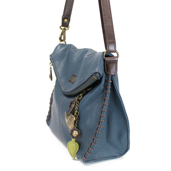 Chala Charming Crossbody Bag - Flap Top and Metal Key Charm in Navy Blue, Cross-Body or Shoulder Purse - Bird