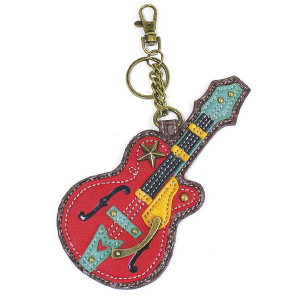 Chala Rock Star Guitar Key Chain Coin Purse Leather Bag Fob Charm
