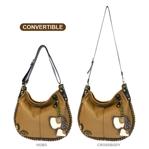 Chala Hobo Crossbody Large Tote Bag DOG Pleather Brown Convertible