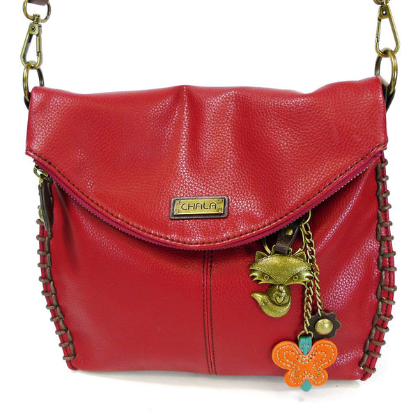 Chala Charming Cross-body or Shoulder HandBag- Burgundy with Bronze Chala Purse Charm (Fox)