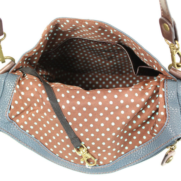 Chala Charming Crossbody Bag - Flap Top and Key Charm in Navy Blue, Cross-Body or Shoulder Purse (Mini Brown Dog)