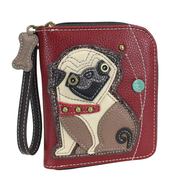 Charming Poodle Deluxe Zip around Wallet in Mauve Stripe Pattern (Pug)