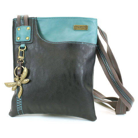 Chala Crossbody Swing Bag - Two Tone Pu Leather Cross-Body Purse or Shoulder Handbag in Very Supple Faux Leather (Dragonfly Teal-Black)