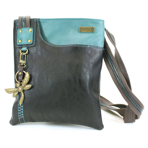New Chala SWING Cross body Bag Vegan Leather Dragonfly BLACK w Teal