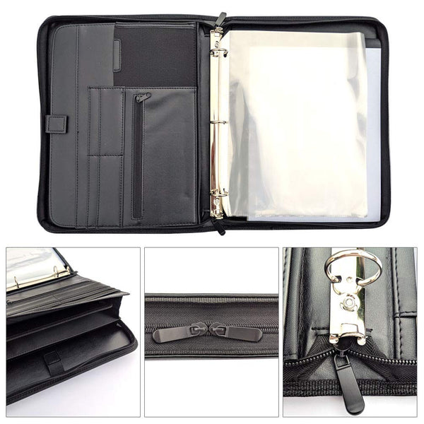 MSP Portfolio Binder with Retractable Handle, Binder Pockets, 3 Rings Binder Zippered Padfolio for Work and Interview- (048 Black)