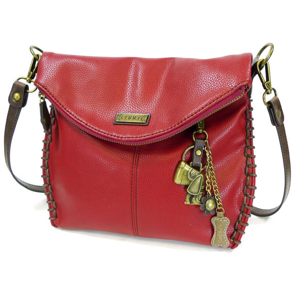 Chala Charming Cross-body or Shoulder HandBag- Burgundy with Bronze Chala Purse Charm (Beagle Dog)