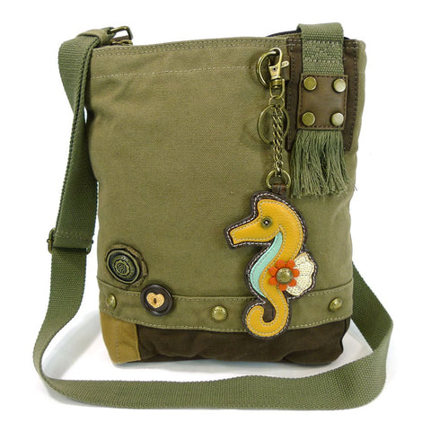 Chala Patchwork Crossbody Canvas Messenger Handbag - Olive (Sea Horse)