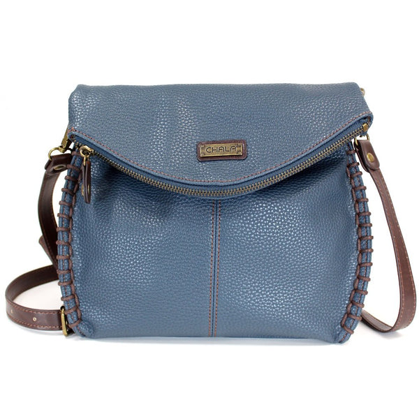 Chala Charming Crossbody Bag - Flap Top and Key Charm in Navy Blue, Cross-Body or Shoulder Purse (Mini Brown Dog)