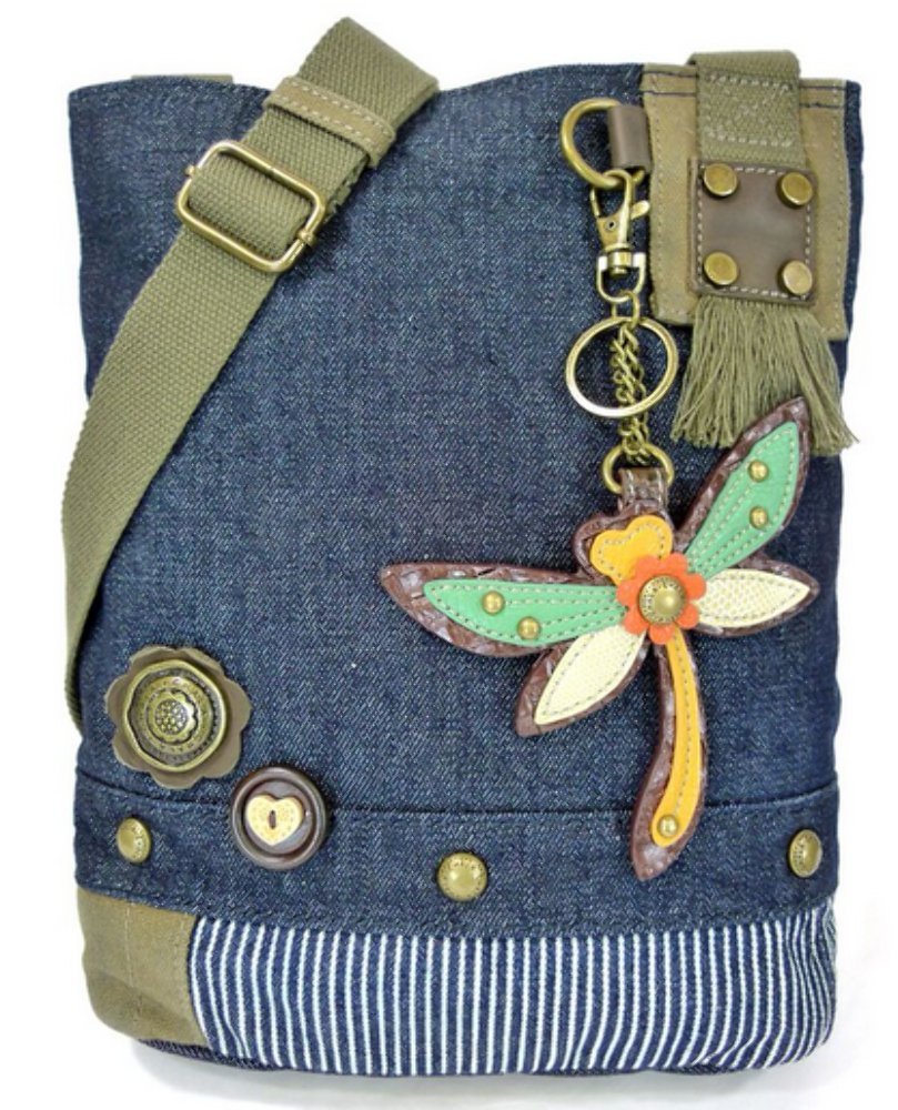 Chala Handbag Patch Cross-body DRAGONFLY Denim Navy Blue Bag, Small