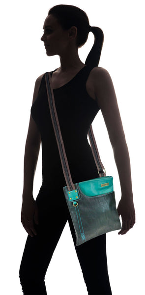 New Chala SWING Cross-body Bag Vegan Leather Dragonfly BLACK w/ Teal