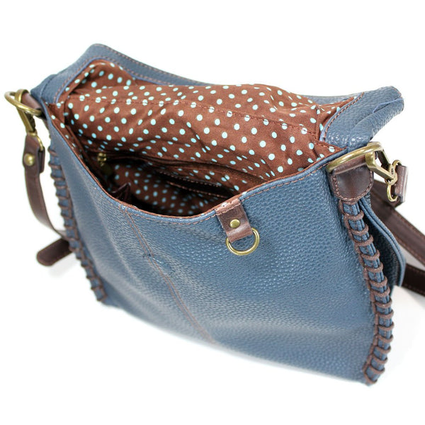 Chala Charming Crossbody Bag - Flap Top and Key Charm in Navy Blue, Cross-Body or Shoulder Purse (Mini Brown Dog)