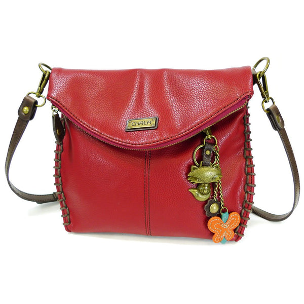 Chala Charming Cross-body or Shoulder HandBag- Burgundy with Bronze Chala Purse Charm (Fox)