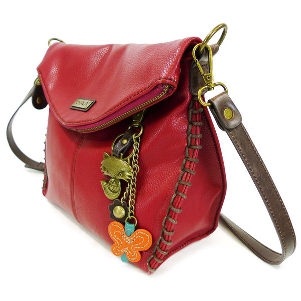 Chala Charming Cross-body or Shoulder HandBag- Burgundy with Bronze Chala Purse Charm (Fox)
