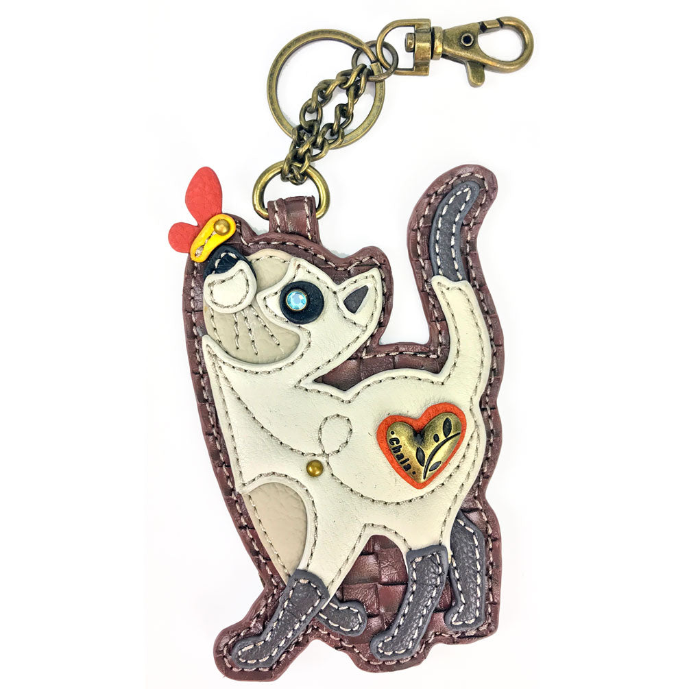 Chala Decorative Purse Charm, Key fob, coin purse - (White Slim Cat) - Animal-Bags.com