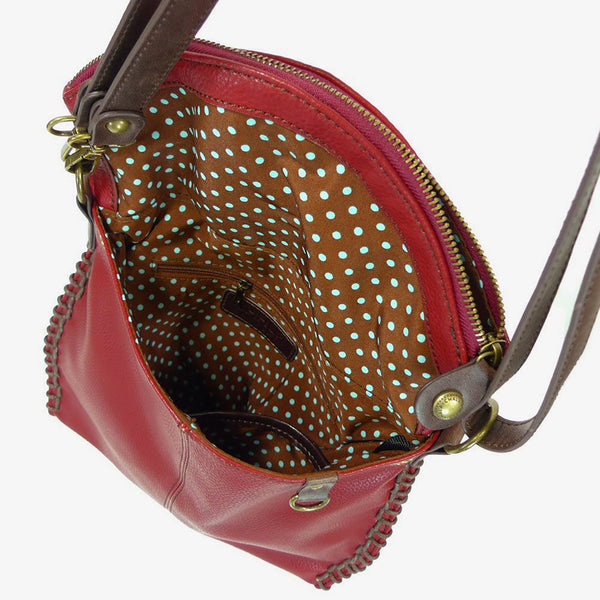 Chala Charming Crossbody Bag with Zipper Flap Top and Metal Chain - Burgundy - Dog