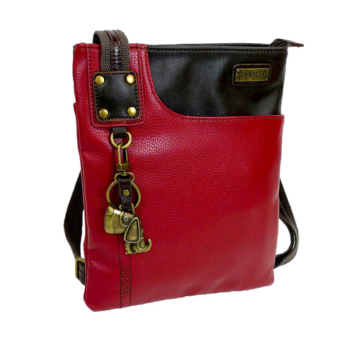 Chala Crossbody Swing Bag - Two Tone Pu Leather Cross-Body Purse or Shoulder Handbag in Very Supple Faux Leather (Dog Burgundy-Black)