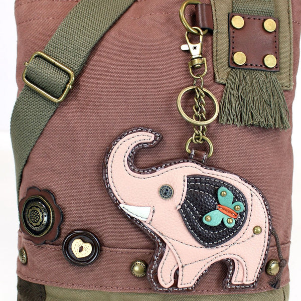 Chala Handbags Patchwork Crossbody Canvas Mauve messenger bags with Pink Elephant Coin Purse