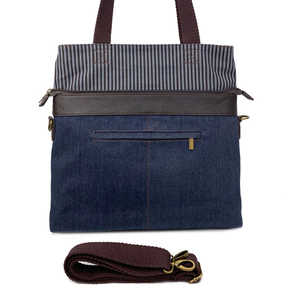 CHALA Canvas Convertible Stripe Work Tote with Chala Key-Fob (Denim)
