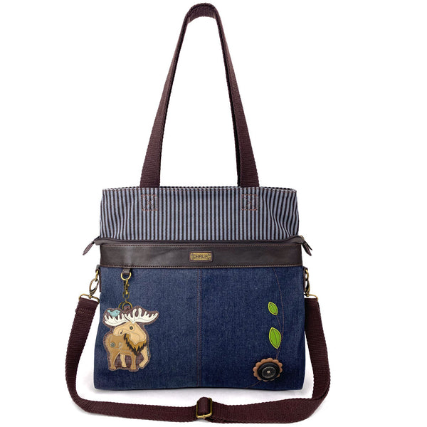 CHALA Canvas Convertible Stripe Work Tote with Chala Key-Fob (Denim)