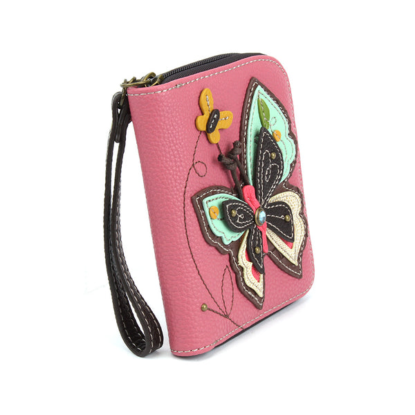 Chala Deluxe Zip around Wallet with 8 Credit Cards Slots - (Pink Butterfly)