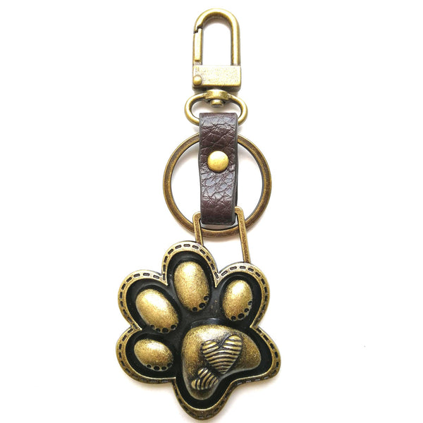 Chala Bronze Mini Metal Purse Charm, Key Fob, Animal Keychain - M605 Paw