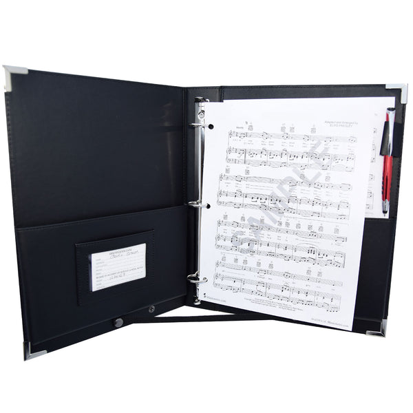 MSP PU Leather Sheet Music Holder | 9.5 x 12" - 3 Rings Choir Folder with Hand Strap for Musician - Medium Size (MSP-210)